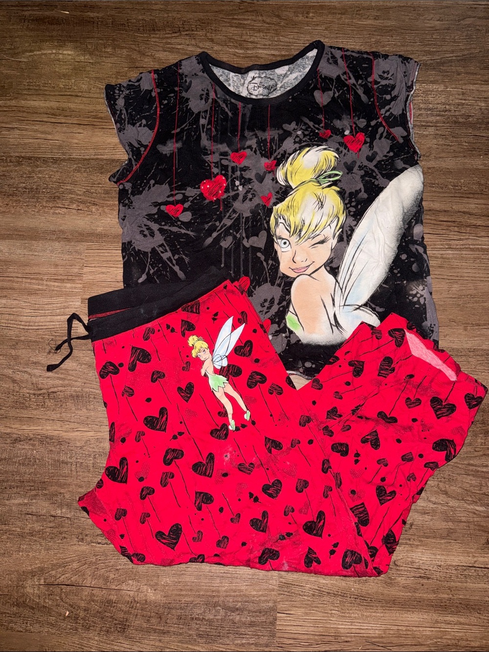 Disney Tinker Bell Girls Pajama Set - Black Top & Red Pants